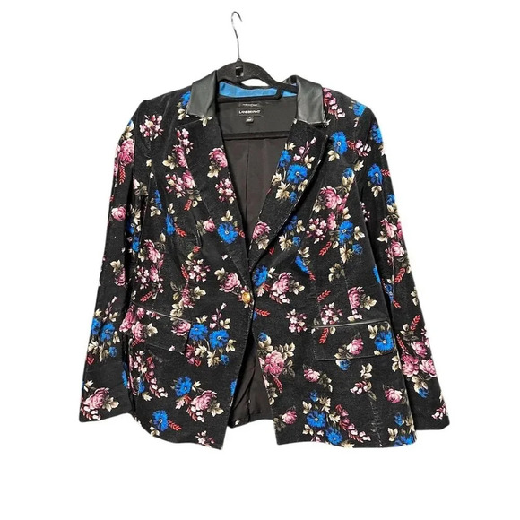 Lane Bryant Women's Size 18 Black Floral Blazer One-Button Mid-Length - Picture 1 of 13
